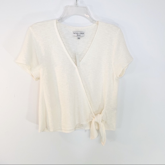 Madewell Texture & Thread Wrap Tie Top Ivory Small - Picture 2 of 6